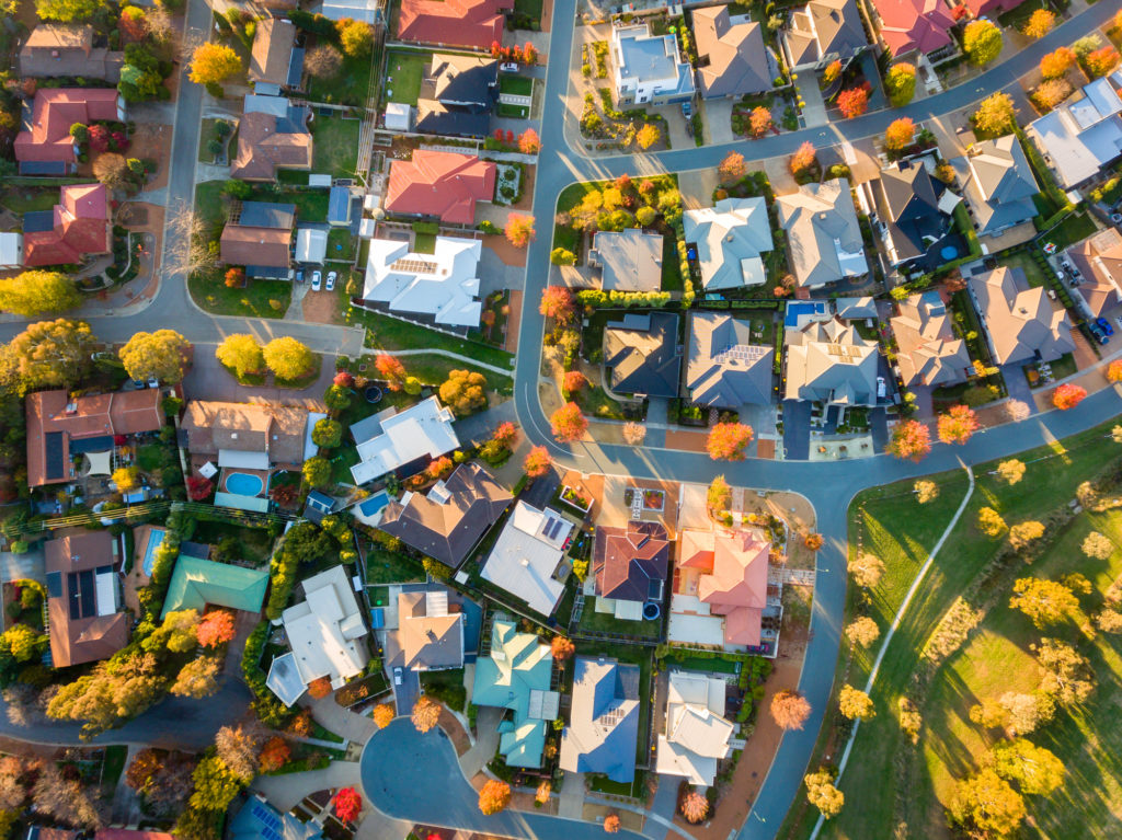 aerial view of homes in a neighborhood