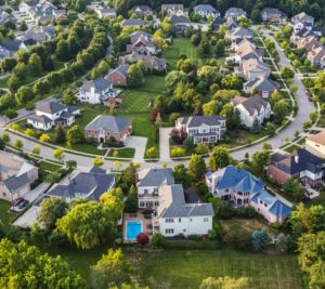 aerial shot of neighborhood